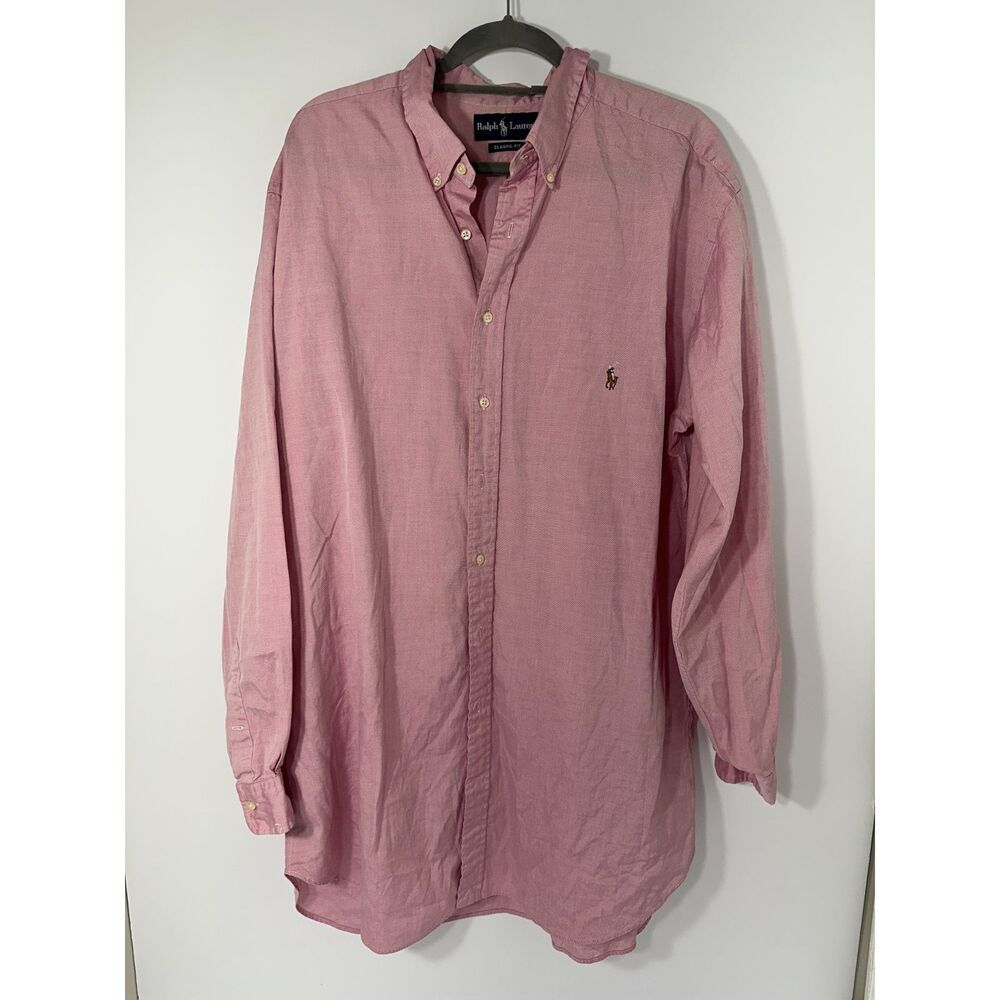 Ralph Lauren Men’s 18.5 34/35 Pink Classic Fit Button Down Multicolor Pony